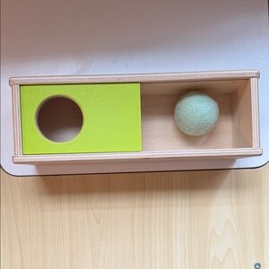 Lovevery Wooden Sliding Lid Storage Box with Lime Green Accent